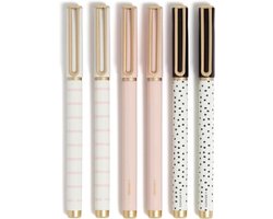 Catalina Felt Tip Pens Set van 6 - Medium Punt 0.7mm - Zwart - Stripes & Dots met Goudkleurige Details