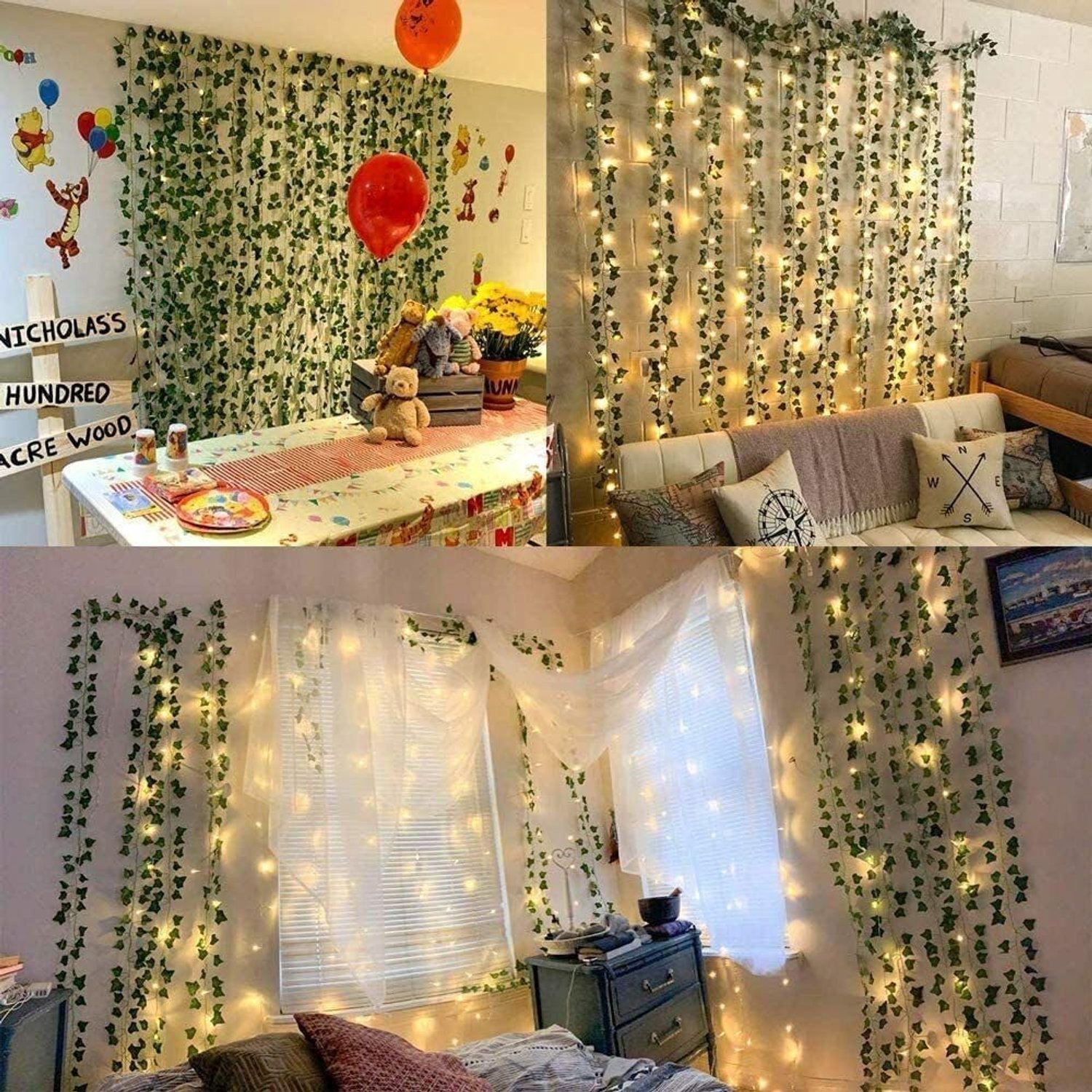 Kunstklimopslinger - Groen - 9,8 x 16,5 m - Met 200 LED's en USB-voeding - Voor Slaapkamer en Feesten