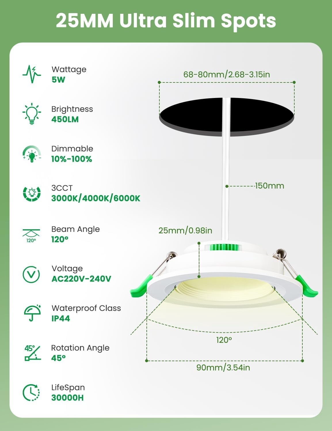 Inbouwspot LED - Dimbaar - Set van 6 - 5W 450 Lumen - Voor Diverse Ruimtes