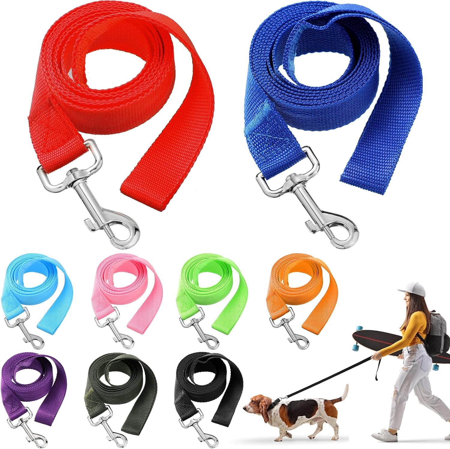 Sanwuta 9 stuks nylon hondentrainingsriem, bulk 6ft hondenriem voor kleine en middelgrote puppy's tractietouw voor training, spelen, kamperen of achtertuin (kleurrijk)