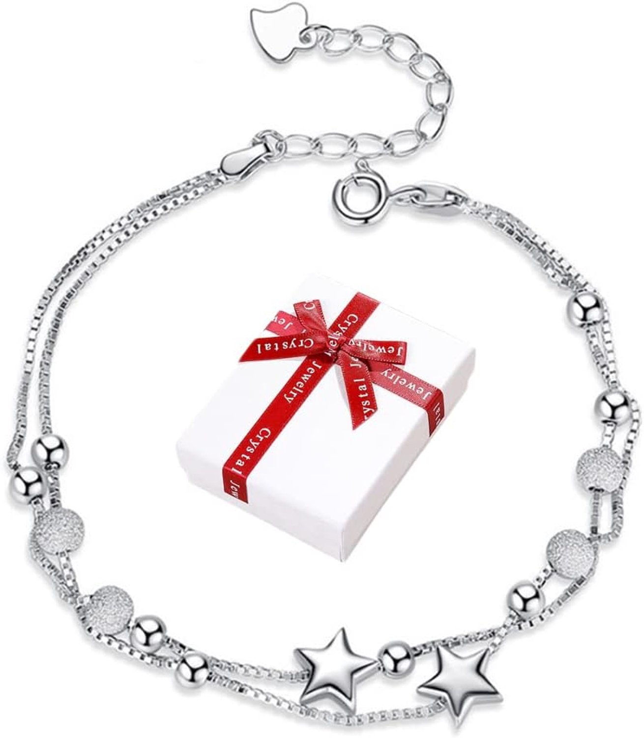 Armband met sterren, 925 sterling zilver, verstelbare armband voor dames, dubbellaagse armband voor zussen, vriendin, beste vriend, verjaardag, Valentijnsdag, cadeau, souvenir, stijl 3,