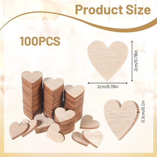 100 stuks houten hartjes, decoratie, 2 cm, kleine houten harten om te — afbeelding 2