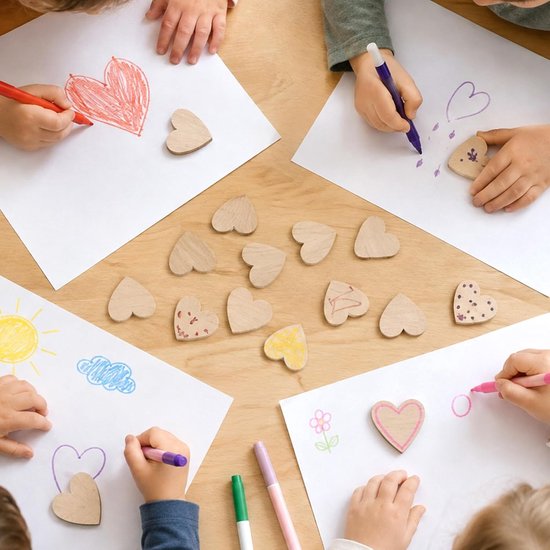 100 stuks houten hartjes, decoratie, 2 cm, kleine houten harten om te — afbeelding 4