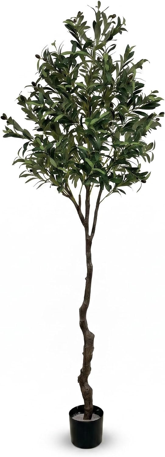 Kunst Olijfboom 210 cm - Realistische XL Kunstplant met Olijven - Inclusief Zwarte Pot - Voor Binnen