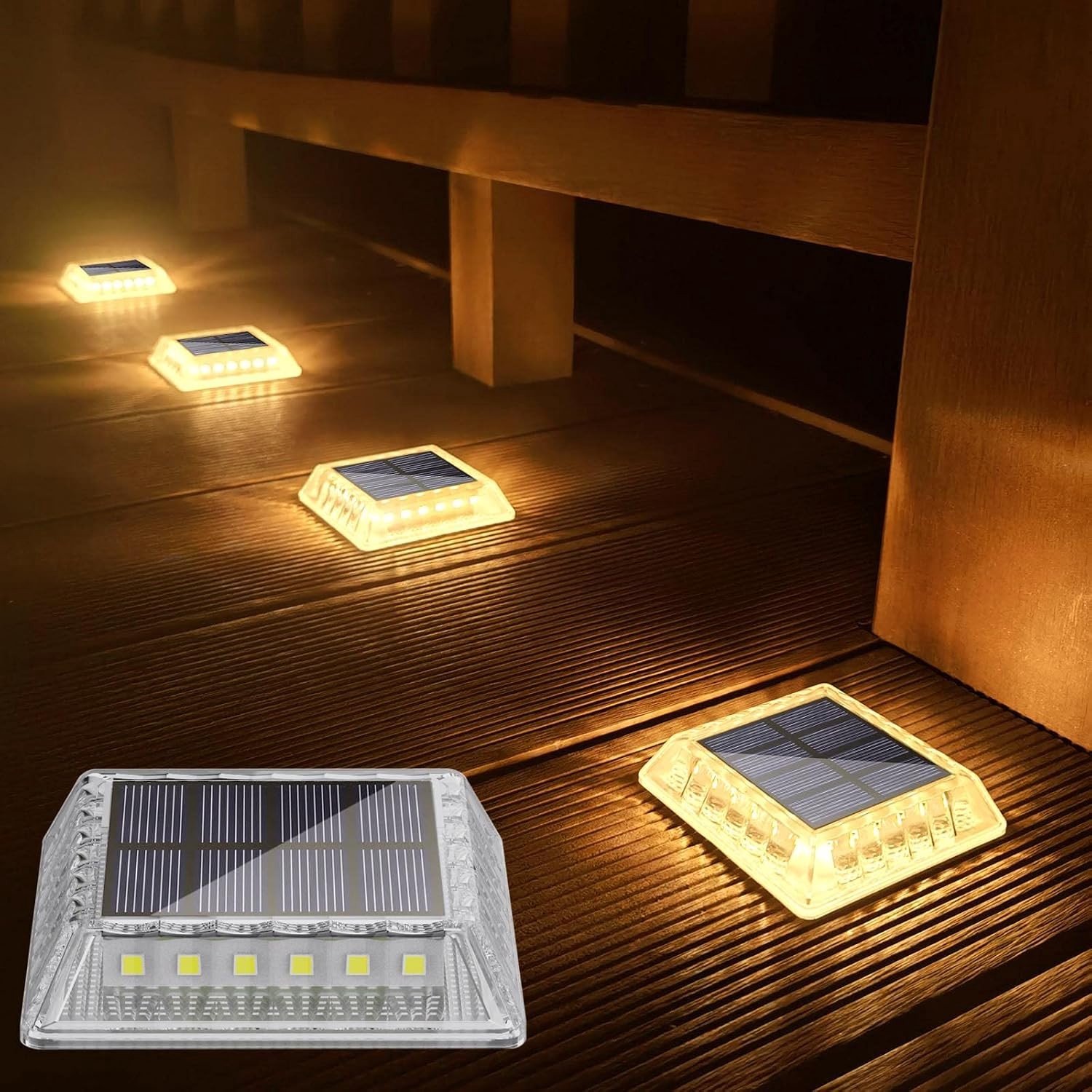 Zonne-deklampen op zonne-energie - Warm Wit 2700K - 4 stuks - Waterdichte Trapverlichting voor Buiten