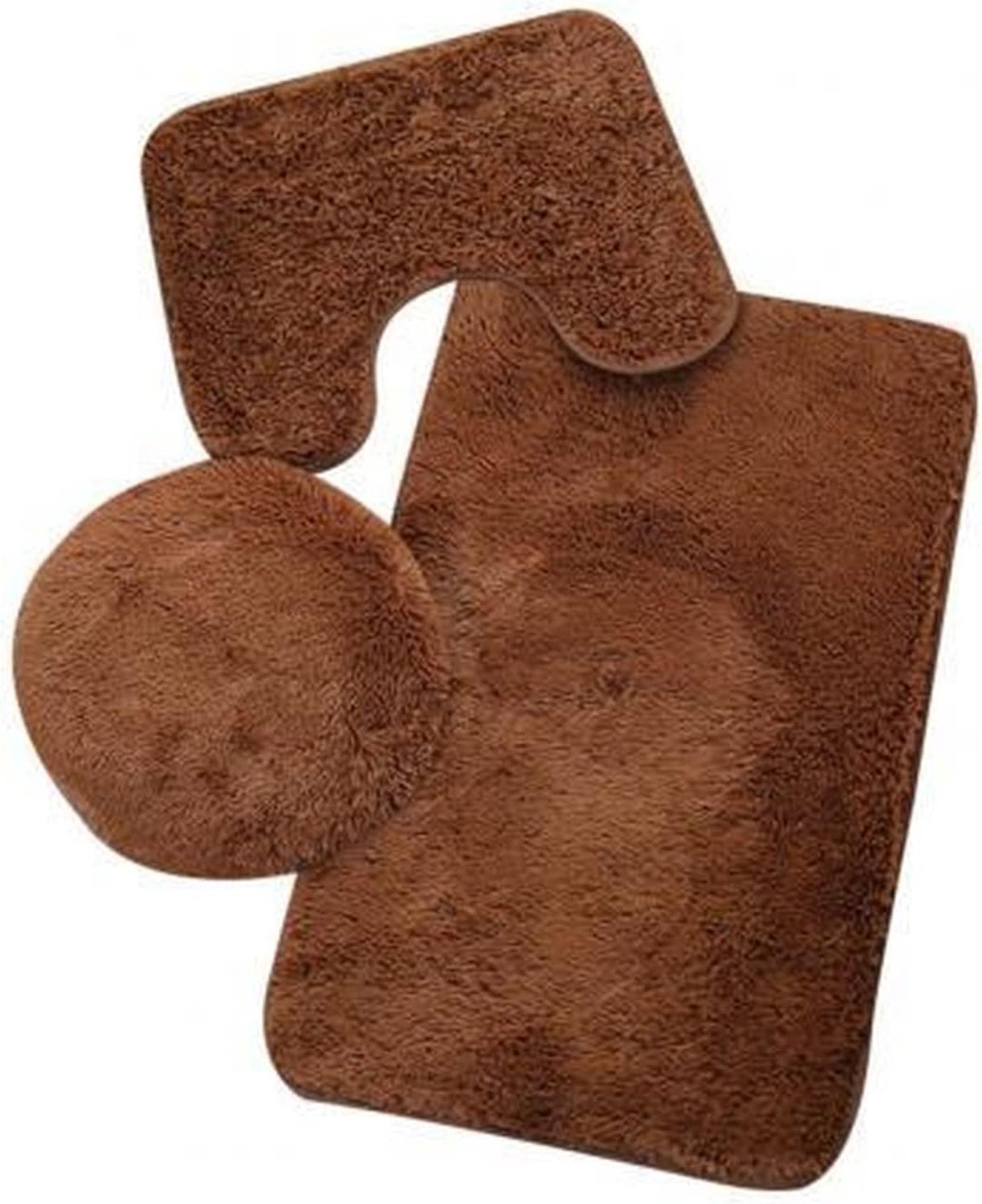 Antislipmatten 3-delige badkamer antislip effen kleur tapijt vloermat, pv fluwelen toiletafdekking, U-vormige kussen, absorberende antislip tapijt set Badmat(Coffee)