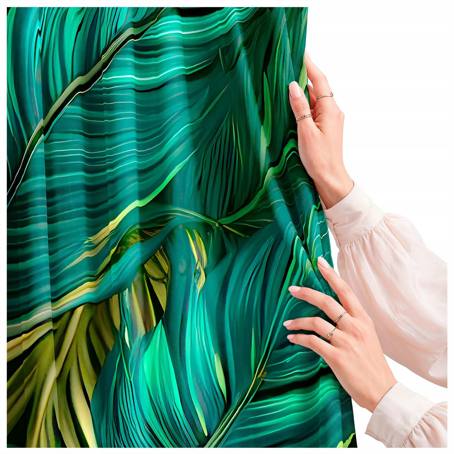 Kant-en-klare gordijnen 140x270cm, tropisch bladmotief, groen