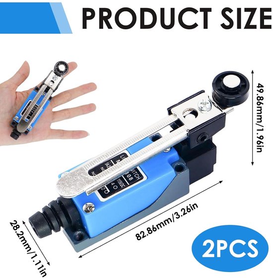 2 stuks Me-8108 waterdichte eindschakelaar, 250 V, industriële mini-eindschakelaar met rolhendel, mechanische positieschakelaar voor automatisering, machinebouw en elektrische besturingen — afbeelding 3