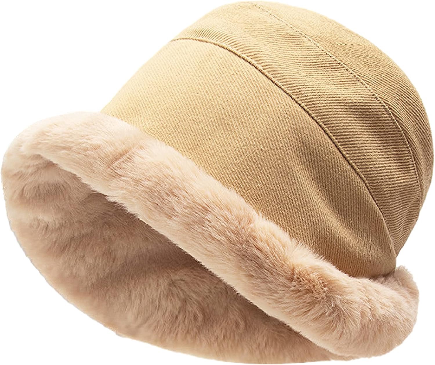 Winter Faux Fur Emmer Hoed Katoen Lammeren Wol Fluffy Warm Visser Cap Pluche Dikke Wind Bescherming Hoeden Voor Vrouwen Meisjes, kaki, one size