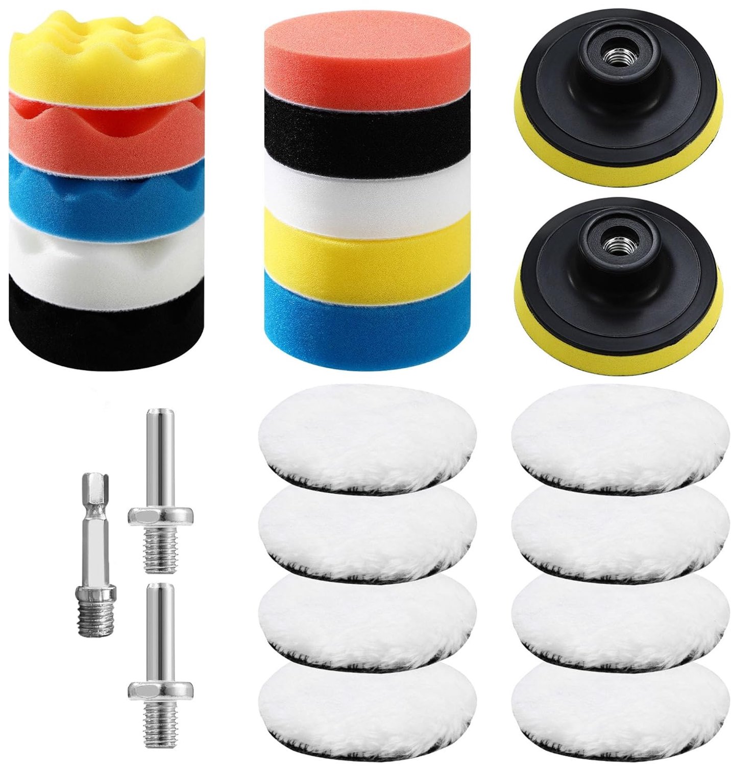 Polijstsponzen, 23 stuks, 80 mm, polijstset voor auto, polijstopzetstuk voor auto accuschroevendraaier, polijstopzetstuk voor polijstmachine voor polijsten, slijpen, waxen (80 mm set van 23 stuks)