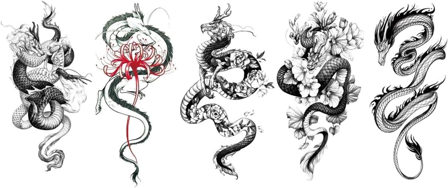 5 vellen tattoo Dragon Flower Nep Tattoo