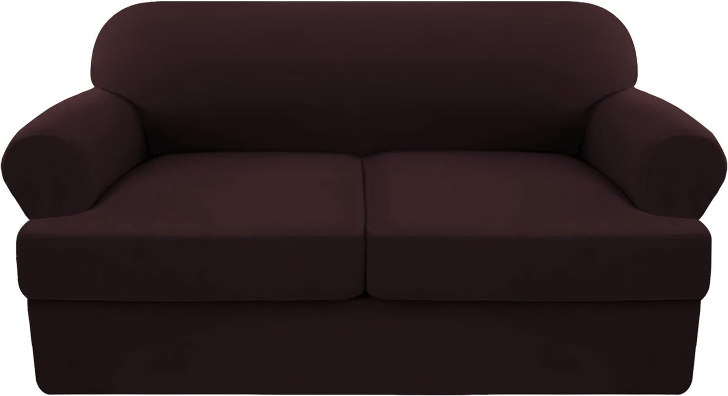 Fleece T-kussen sofahoes met 3 stuks, zachte bankhoes voor T-kussen, bank, meubelbeschermer met 2 individuele kussens, bruin Loveseat X Large