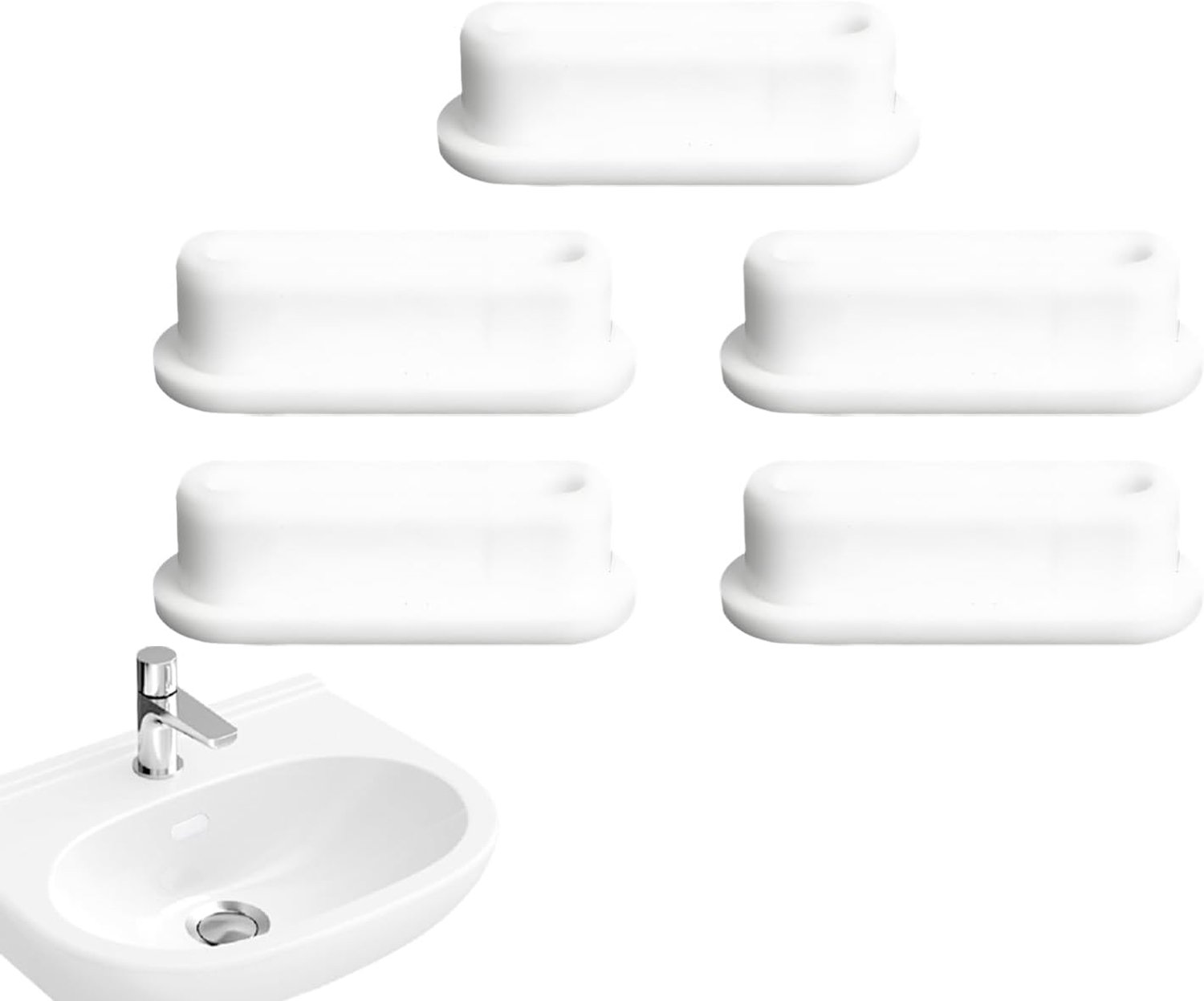 Douche- en wastafelstop, 5 stuks, ovaal, siliconen, lekvrij, reserveafdichting voor keuken, badkamer, wastafel, huishouden, badkamerspoelbak, werkblad, wastafel, bar, accessoires