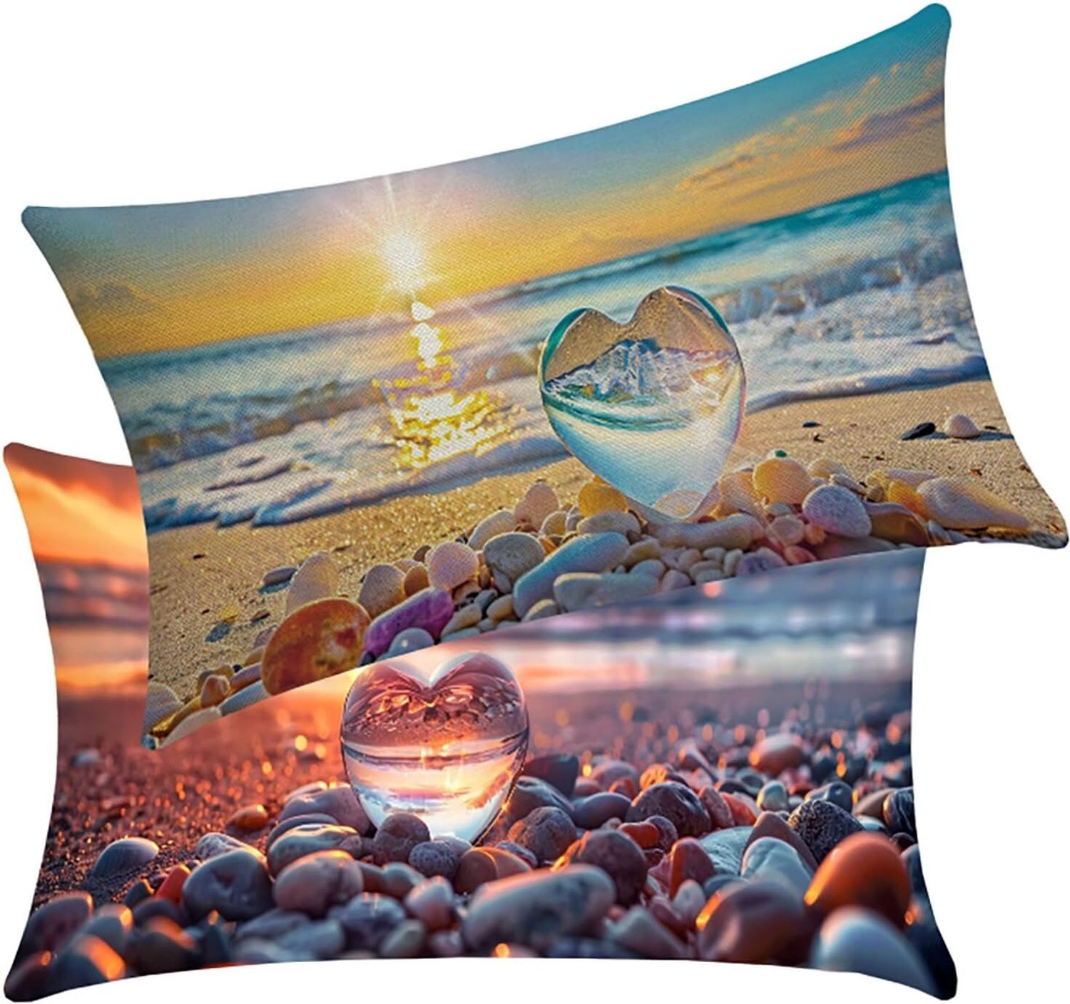 Buitenkussen, waterdicht, landschap, 2 stuks, bankkussen, zonsondergang, 40 x 70 cm, linnen, dubbele naden, versterkt, kussensloop, bankkussen, voor boerderij, decoratief, woonkamer, tuin, cadeau BY4