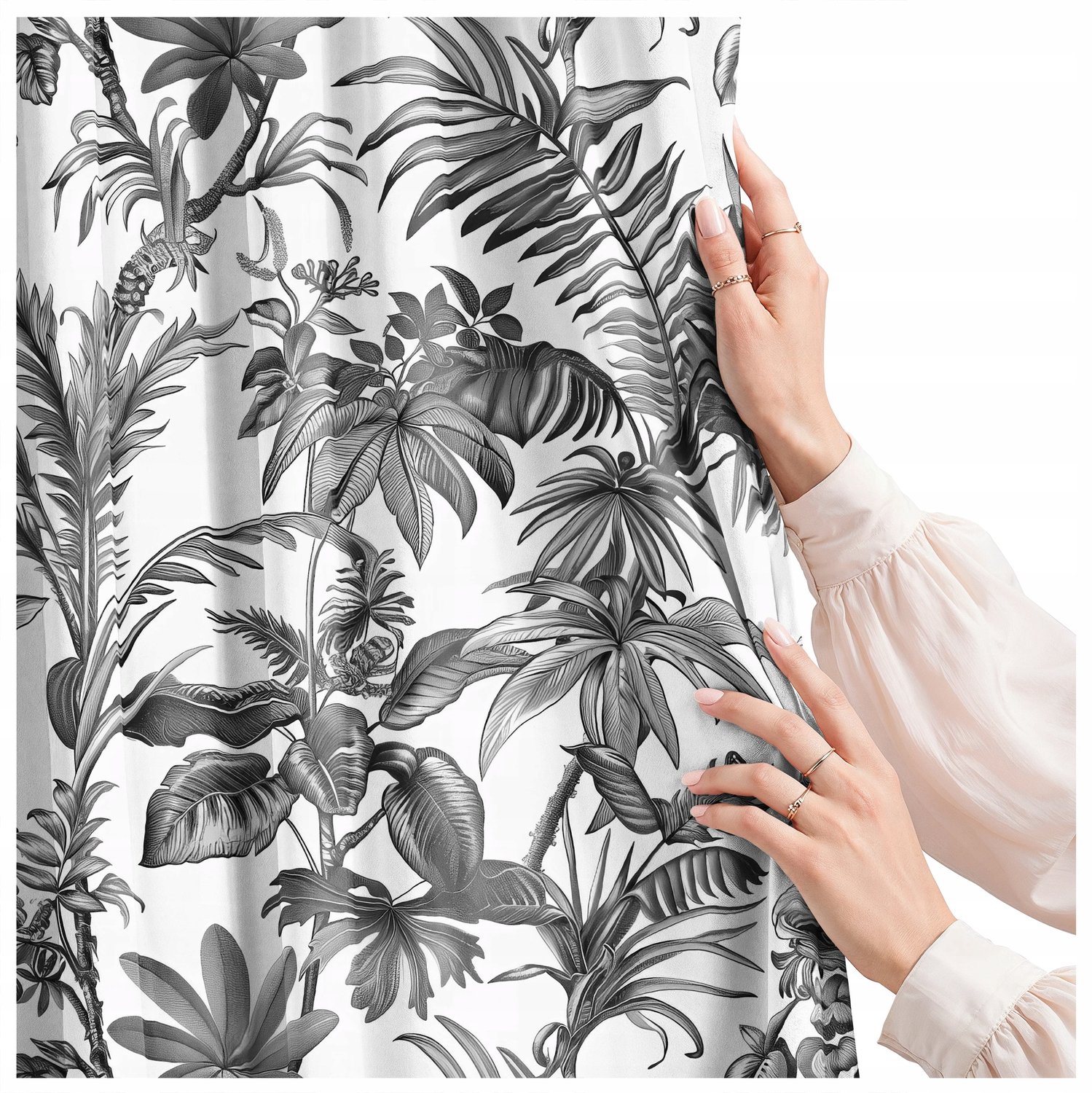 Moderne Gordijn 140x240cm - Tropische Bladeren, Wit/Zwart