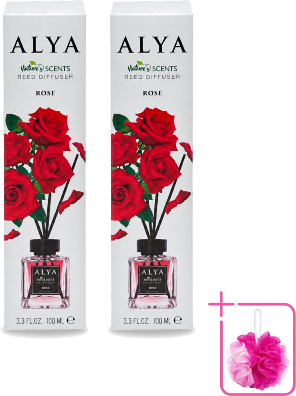 2 x Alya – Geurdiffuser – Rose – Interieurparfum - Bulkverpakking - Geurstokjes - Douchemop - Geur
