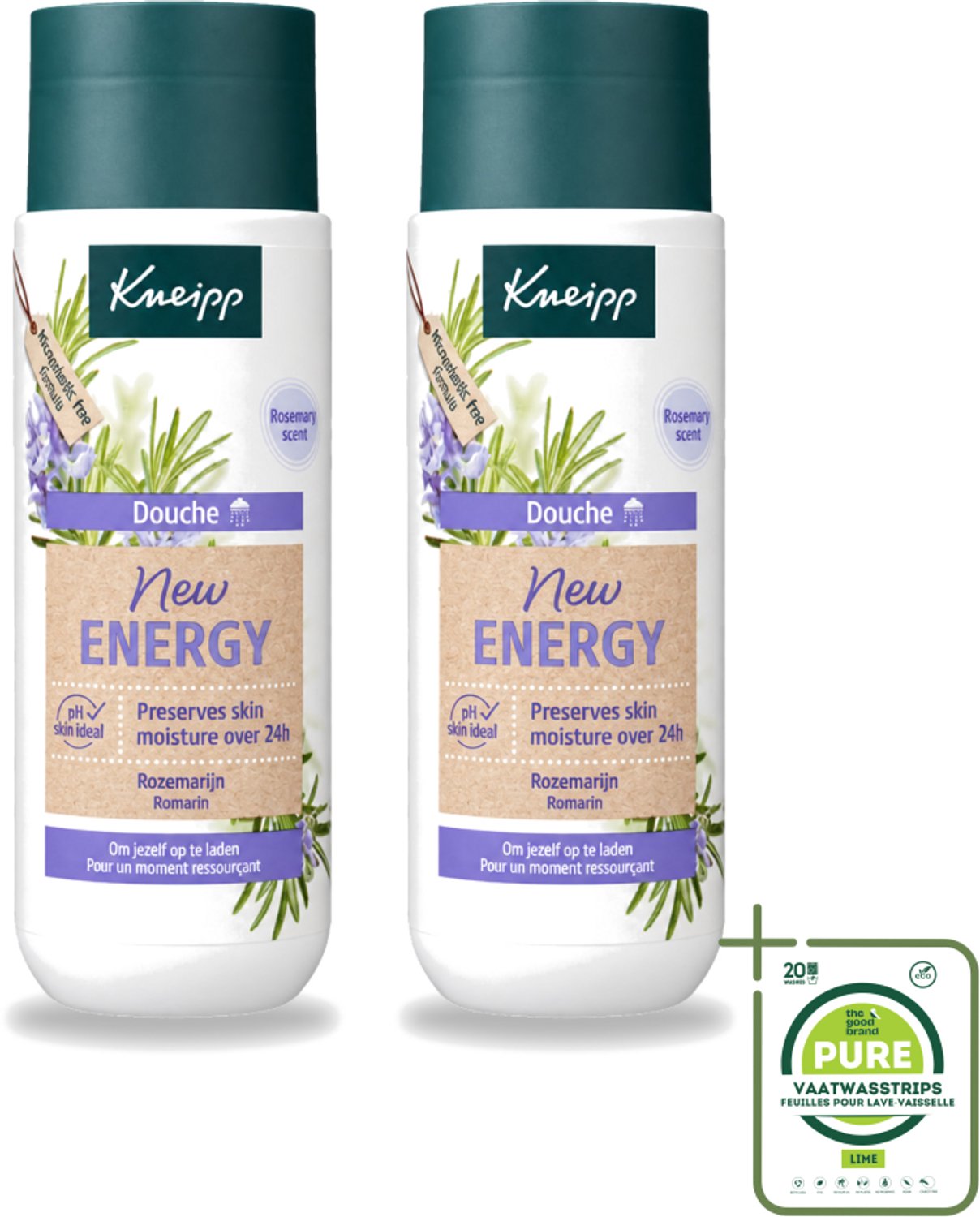 2 x Kneipp - Douchegel - New Energy - Energieke Geur - 200 ml - Grootverpakking - Douchegel - Energie - Rozemarijn - Natuurlijke Geur - Hydraterend