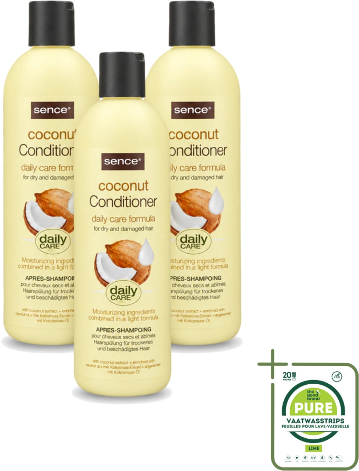 3 x Sence – Conditioner – Coconut – 400 ml - Grootverpakking - Vaatwasstrips - Conditioner Voor Droog Haar - Kokos Conditioner - Voedend Haar - Haar Herstel - Droog Haar Verzorging