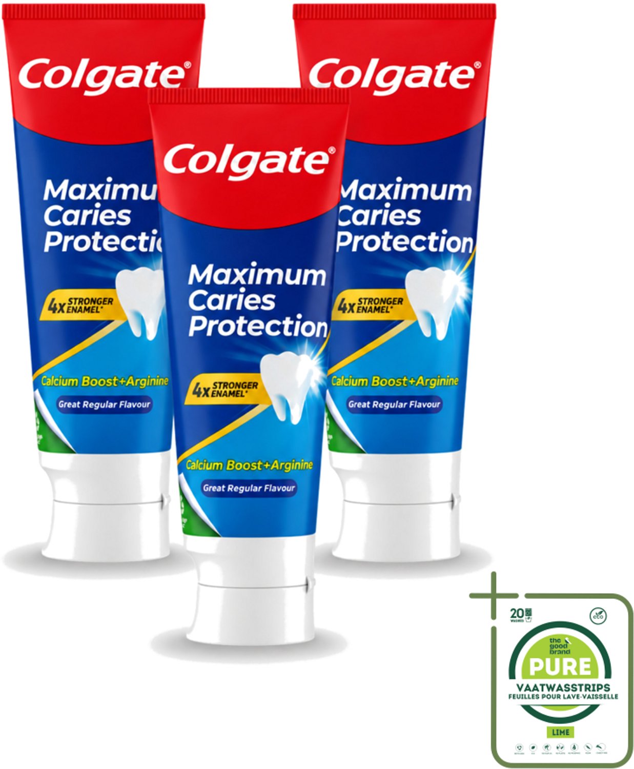 3 x Colgate - Carries Protection - Met Calcium - Tandpasta - 75ml - Grootverpakking - Vaatwasstrips - Tandpasta Tegen Gaatjes - Tandbederf Bescherming - Calcium En Fluoride - Tanden Versterken - Frisse Adem