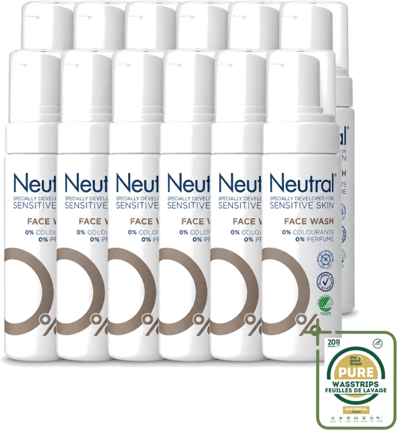 12 x Neutral – Gezichtsreiniging – Face Wash 0% Parfumvrij – 150 ml - Wasstrips - Gevoelige Huid - Gezichtsreiniging - Face Wash - Milde Reiniging - Huidbescherming