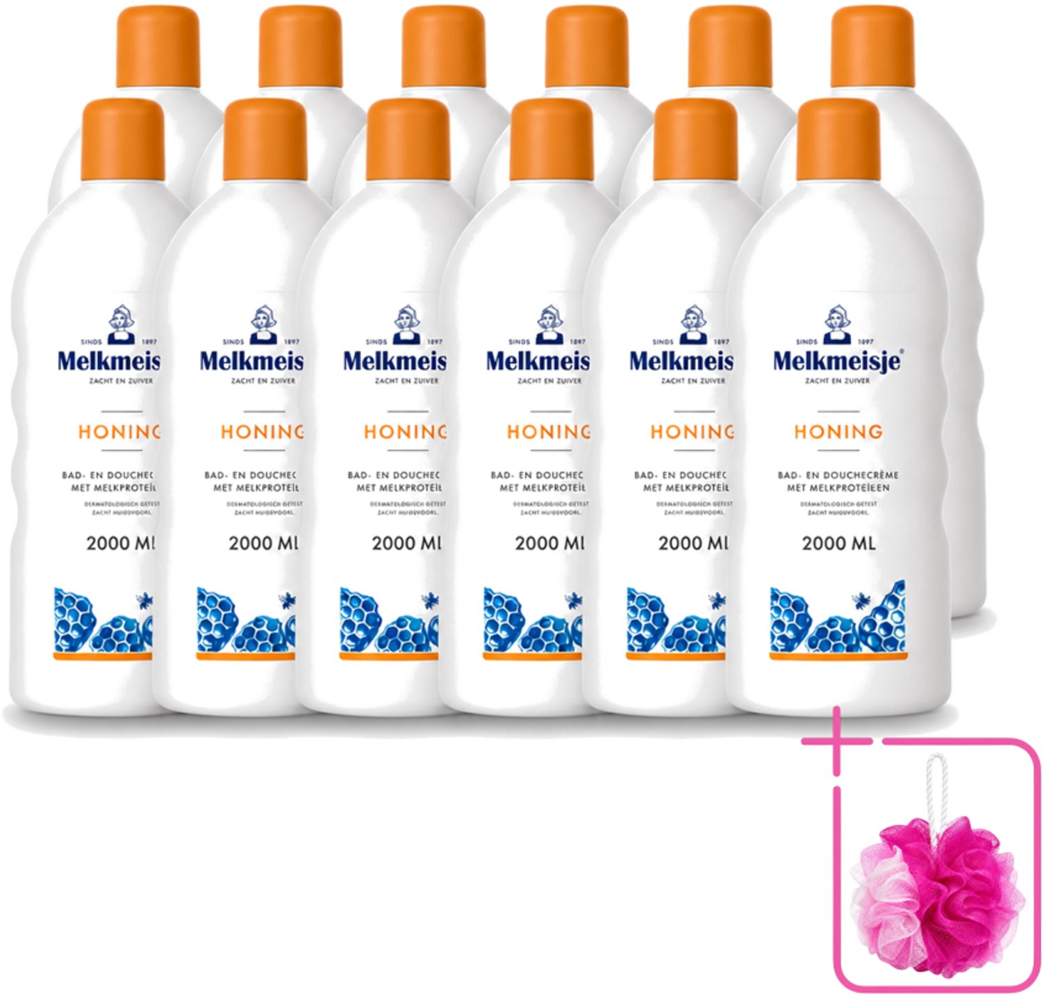 12 x Melkmeisje – Bad & Douche – Honing – 2000 ml - Bulkverpakking - Melkmeisje bad en douche - Douchemop - Bad en douche crème