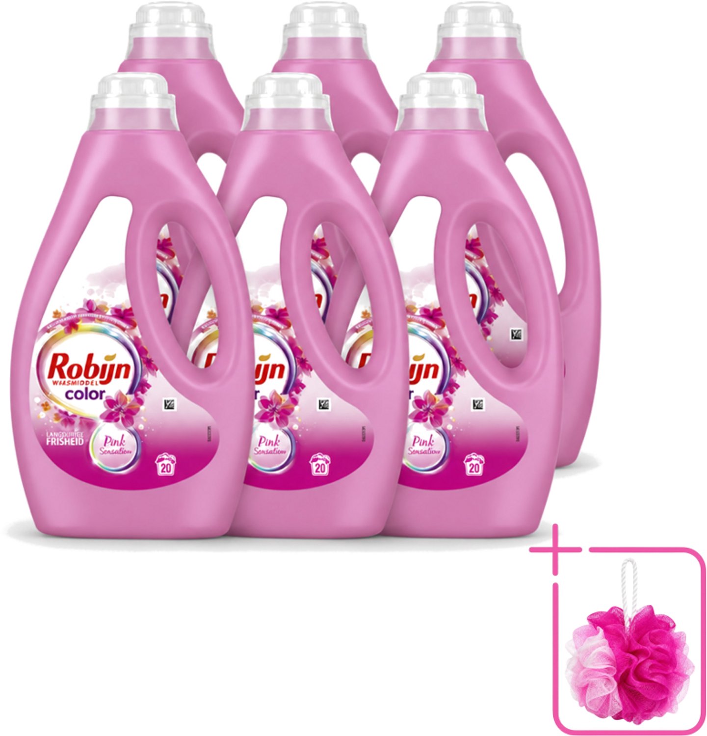6 x Robijn – Vloeibaar Wasmiddel – Color Pink Sensation – 20 wasbeurten - Bulkverpakking - Kleurverzorging - Douchemop - Wasmiddel