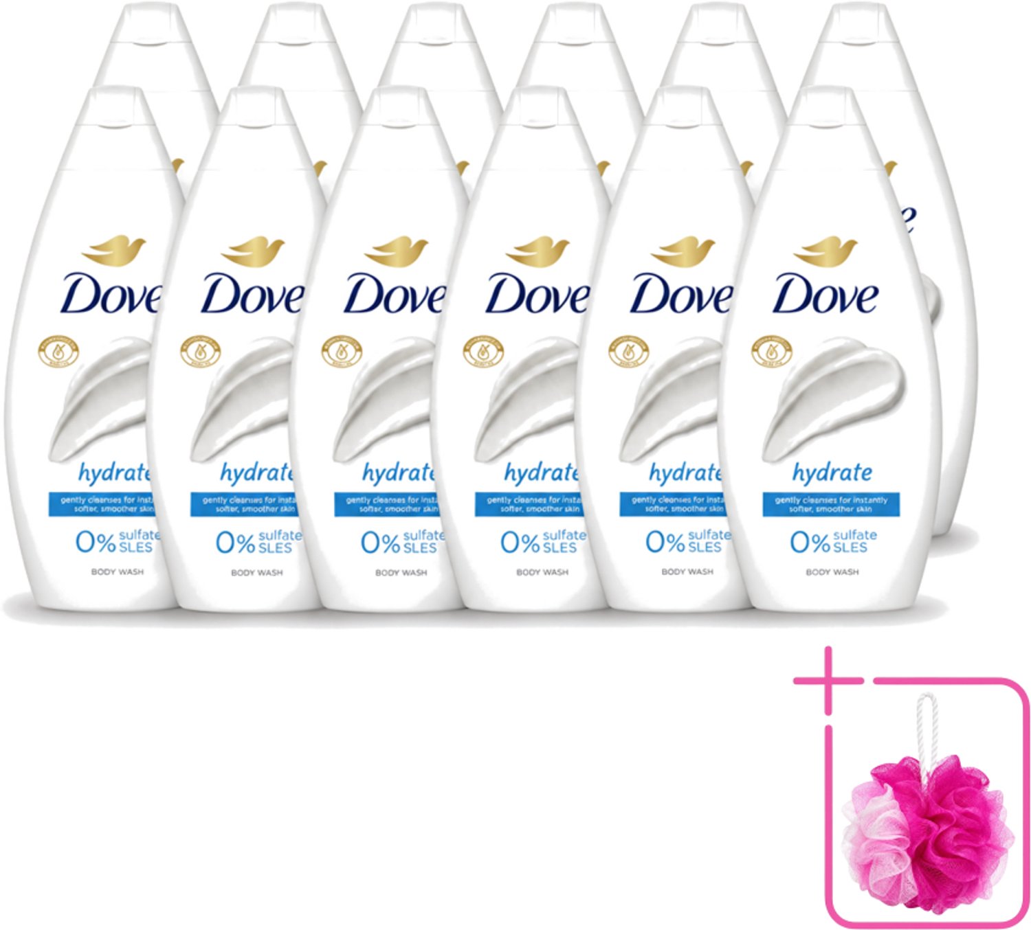 12 x Dove – Douchegel – Hydrate – 450 ml - Bulkverpakking - Douchegel hydrateren - Douchemop - Zachte huid