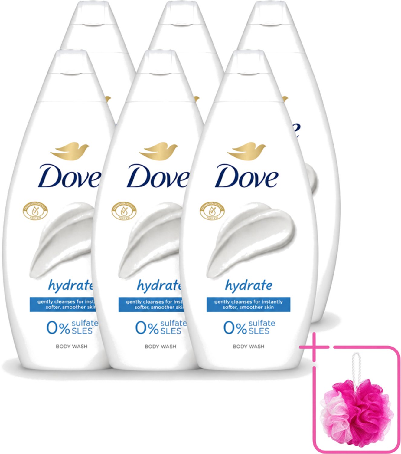 6 x Dove – Douchegel – Hydrate – 450 ml - Bulkverpakking - Douchegel hydrateren - Douchemop - Zachte huid