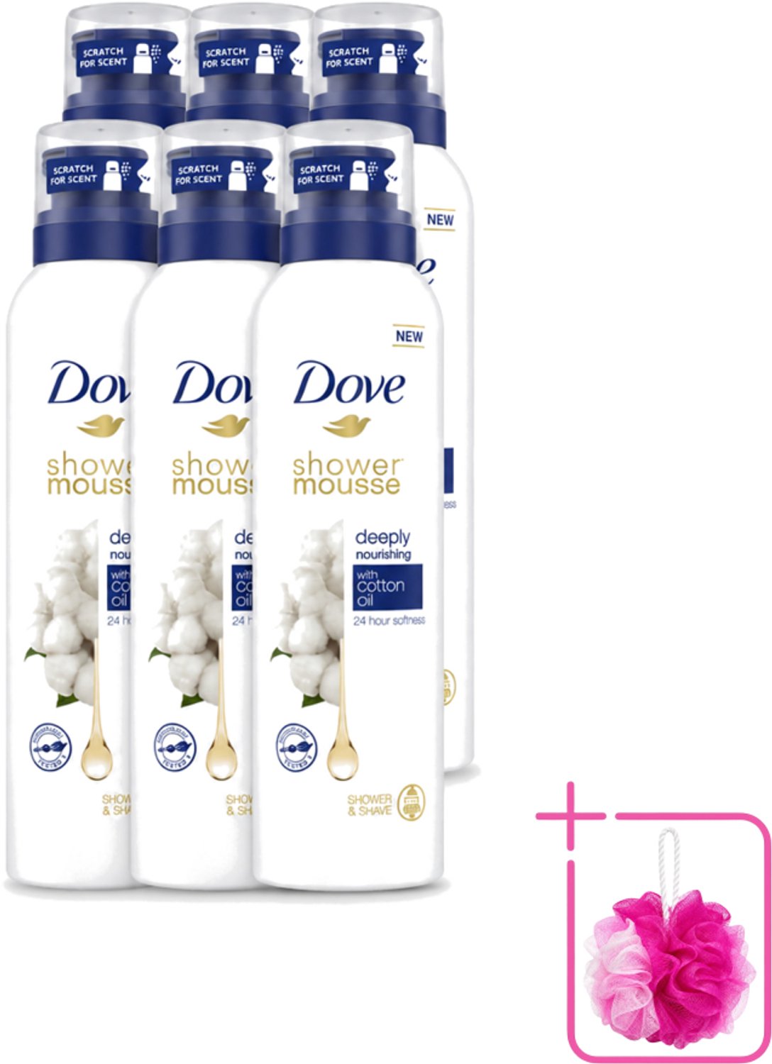 6 x Dove – Douchefoam – Deeply Nourishing Cotton Oil – 200 ml - Bulkverpakking - Douchefoam - Douchemop - Huid verzorging