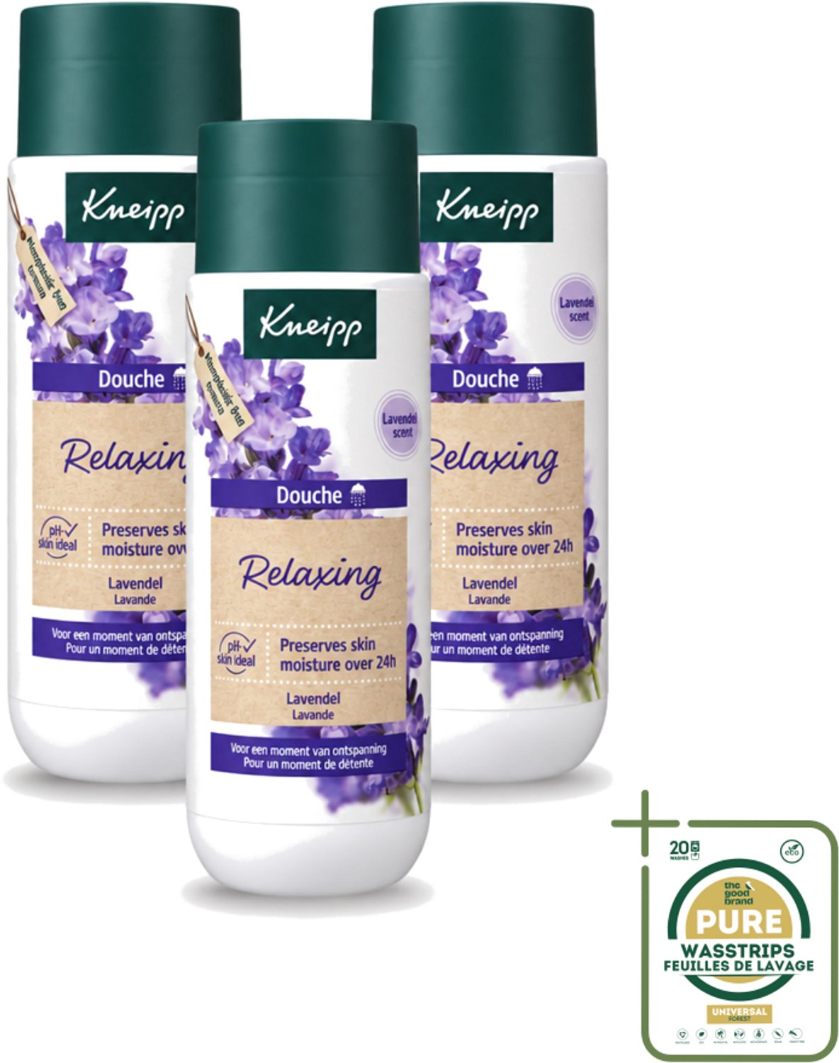 3 x Kneipp - Douchegel - Relaxing - Ontspannende Geur - 200 ml - Wasstrips - Douchegel - Ontspannende Douchegel - Lavendel Douchegel - Natuurlijke Douchegel - Huidverzorging