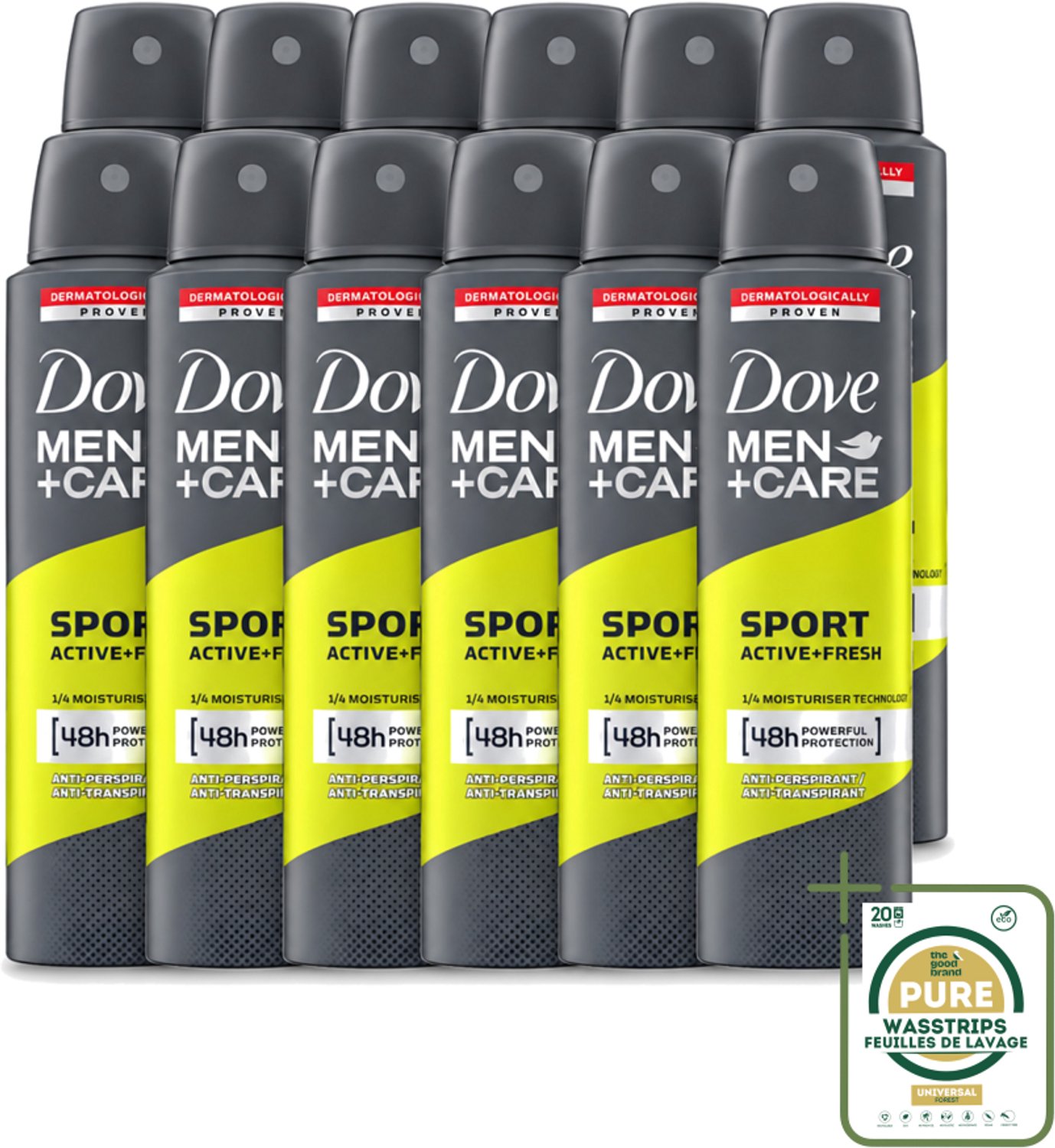 12 x Dove - Deodorant - Men Care Sport Active Fresh - Verfrissend en energiek - 150 ml - Wasstrips - Sport Deodorant - Actieve Mannen - Zweetgeur - Frisheid - Energie