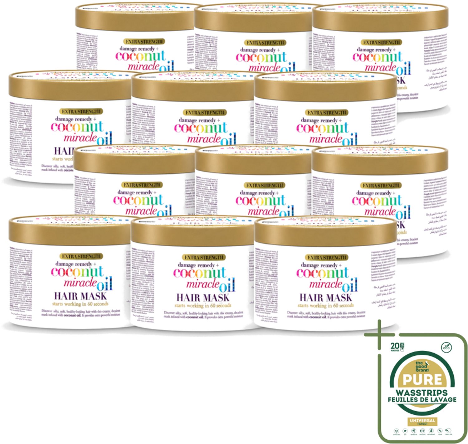 12 x OGX - Coconut Miracle Oil - Haarmasker - Intens Voedend - Voor Beschadigd Haar - 300 ml - Haarmasker - Kokosolie - Voeding Haar - Beschadigd Haar - Pluis