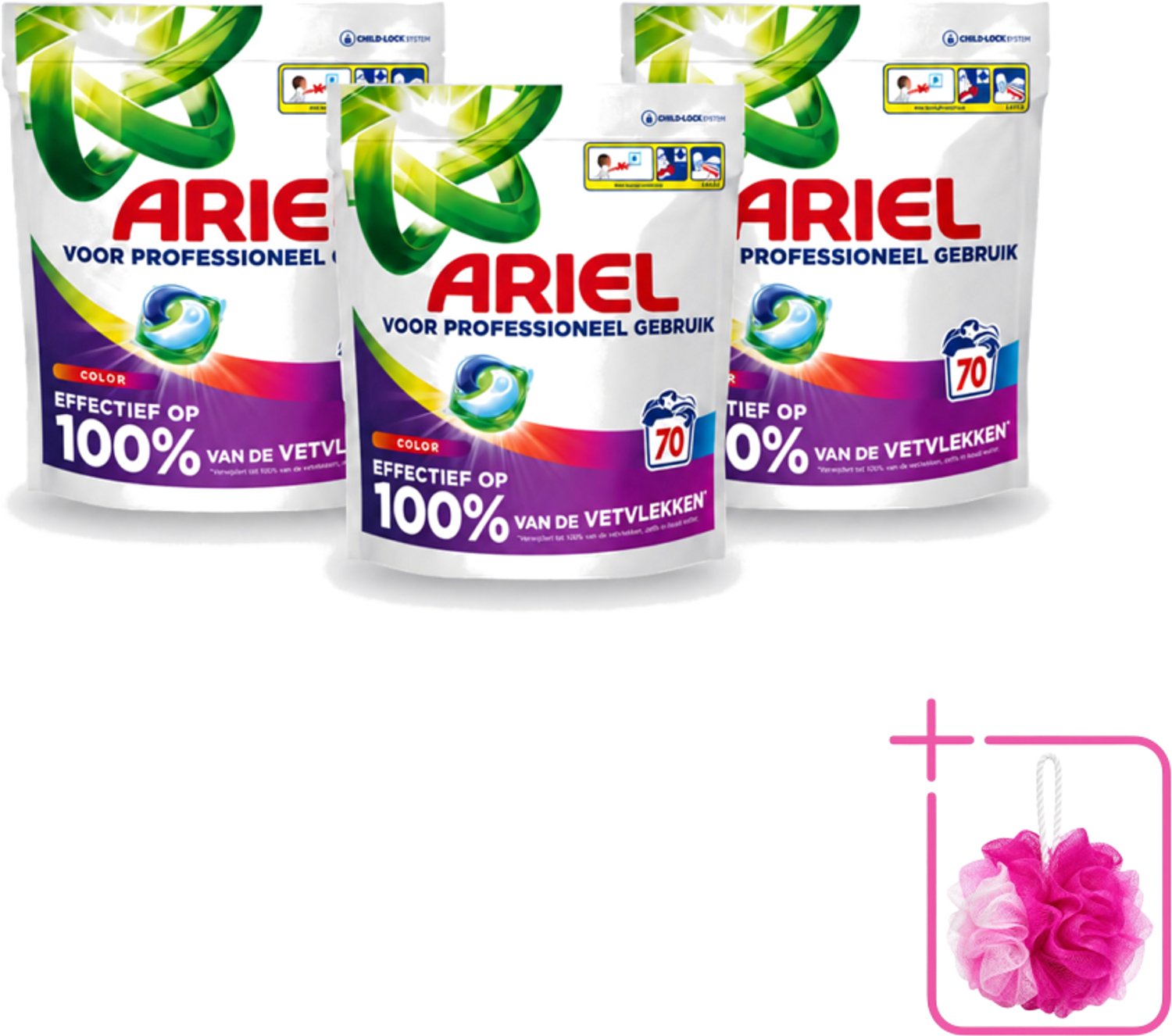3 x Ariel – Wasmiddel Pods – All-in-1 Color – Kleurbehoud – 70 wasbeurten - Bulkverpakking - Kleurbescherming - Douchemop - Wasmiddel