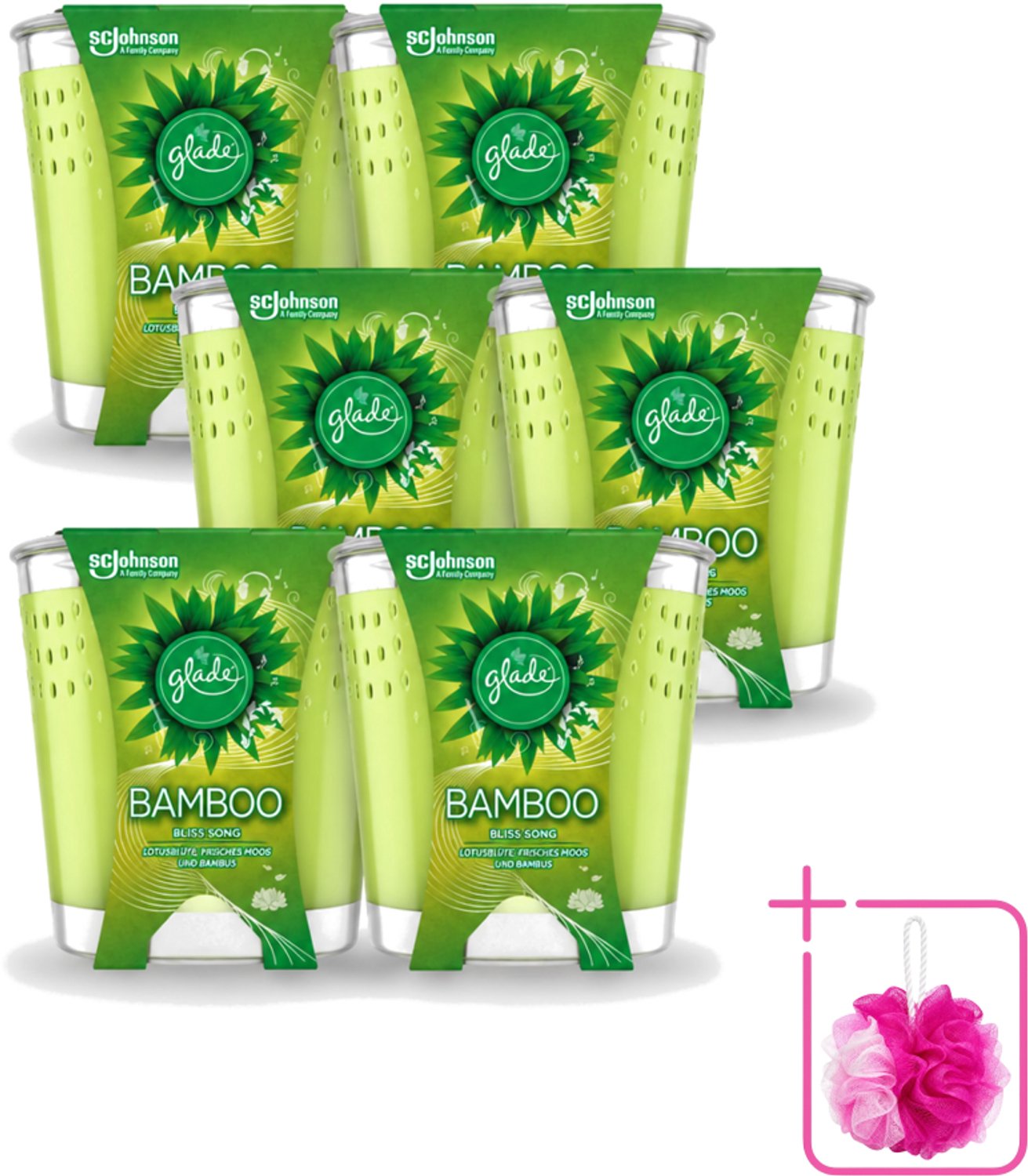 6 x Glade - Geurkaars - Bamboo Bliss Song - Frisse Geur & Relaxatie - 129 g - Bulkverpakking - Geurkaars - Douchemop - Bamboe Geur