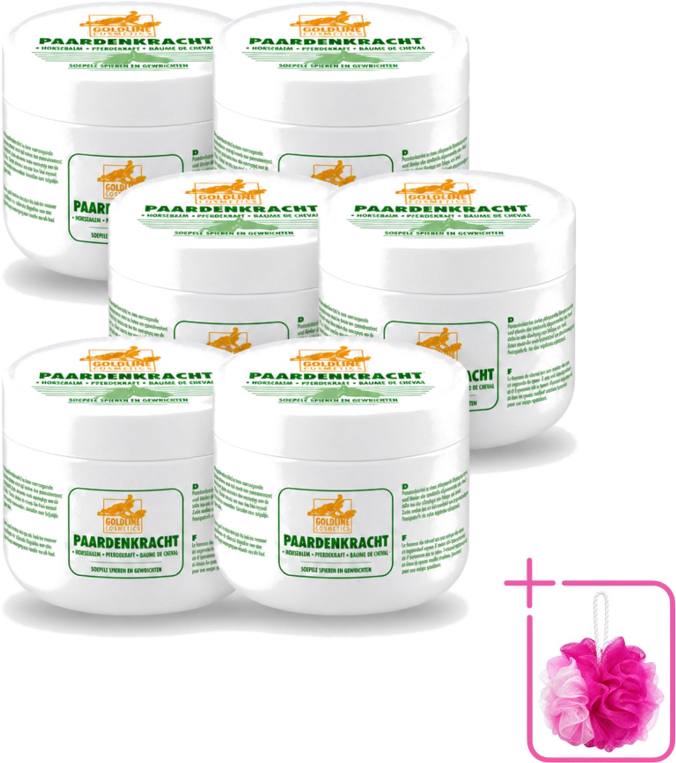 6 x Goldline - Bodycrème - Paardenkracht - Herstel & Verzorging - 250 ml - Bulkverpakking - Paardenkracht bodycrème - Douchemop - Huid herstel