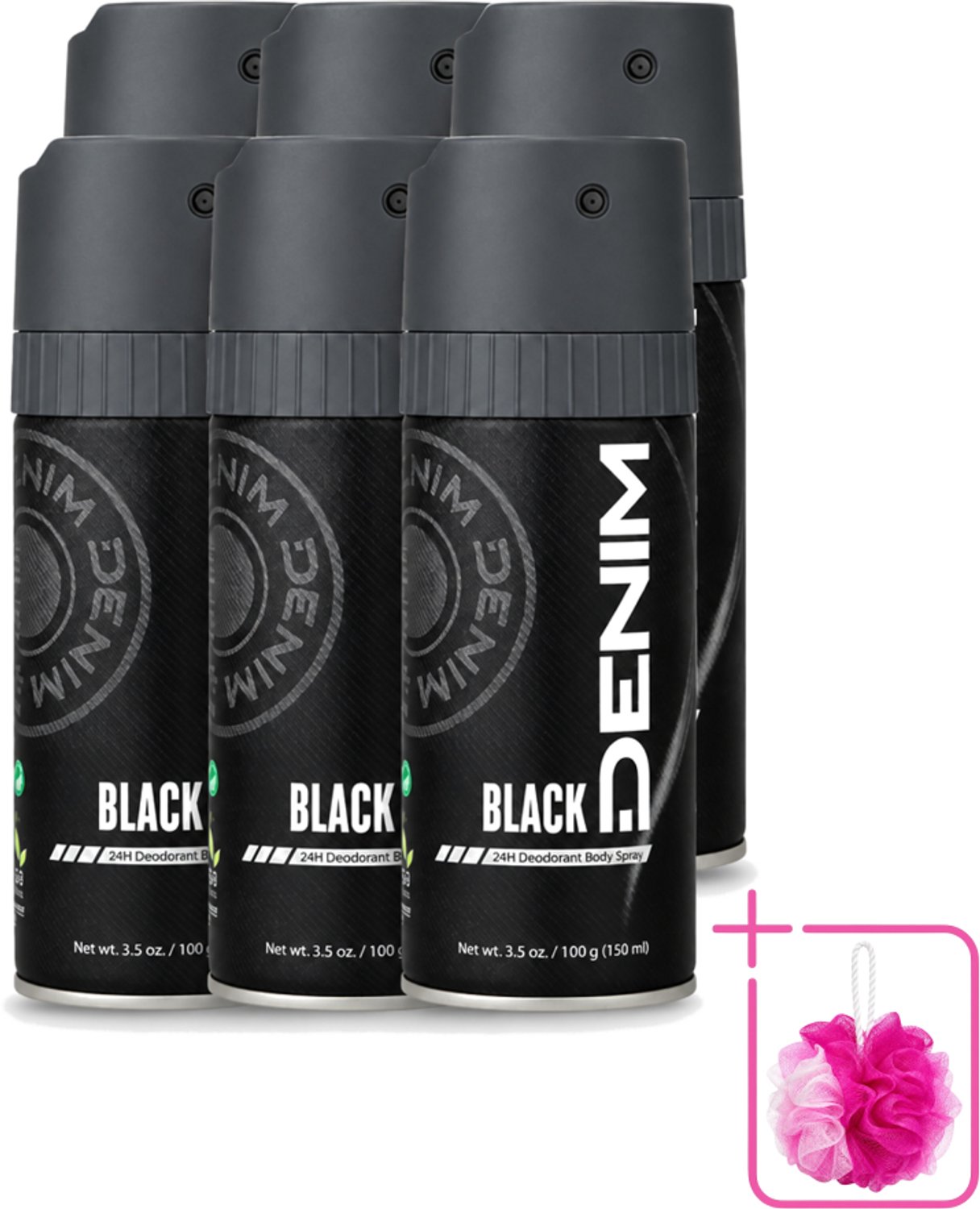 6 x Denim - Deodorant Aerosol - Black Geur - Voor Mannen - 150 ml - Bulkverpakking - Deodorant spray - Mannelijke geur