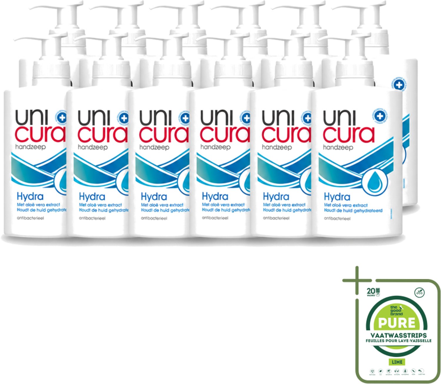 12 x Unicura - Vloeibare Zeep Hydra - Hydraterend - 250 ml - Grootverpakking - Vaatwasstrips - Handzeep - Hydra - Antibacteriële Handzeep - Handen Verzorgen - Handen Hydrateren