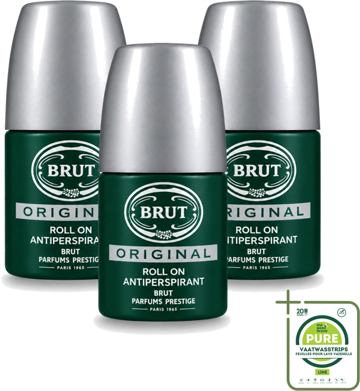 3 x Brut – Deodorant Roll-On – Original – Glas – 50 ml - Grootverpakking - Deodorant Voor Mannen - Zweetgeur Bestrijding - Fris Gevoel - Klassieke Geur - Roll-on Deodorant