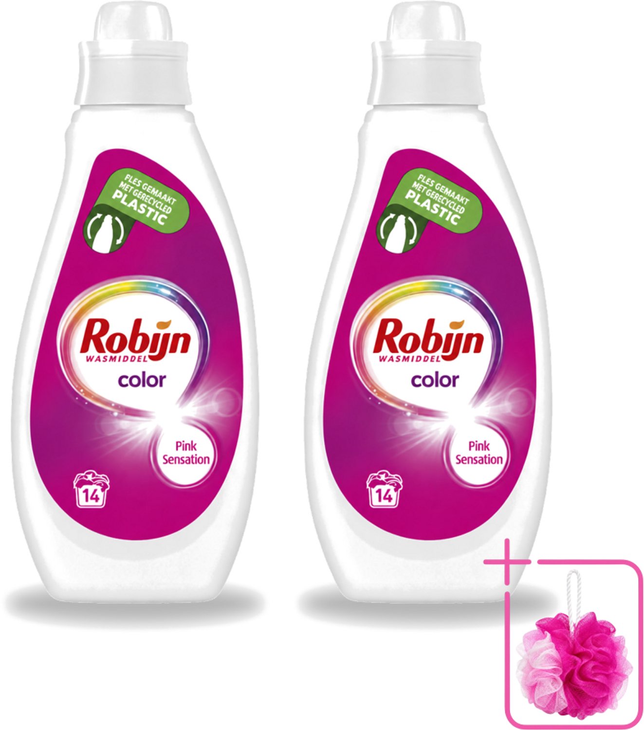 2 x Robijn - Color - Vloeibaar Wasmiddel - Pink Sensation - 14 Wasbeurten - 700 ml - Bulkverpakking - Kleurbehoud - Douchemop - Wasmiddel