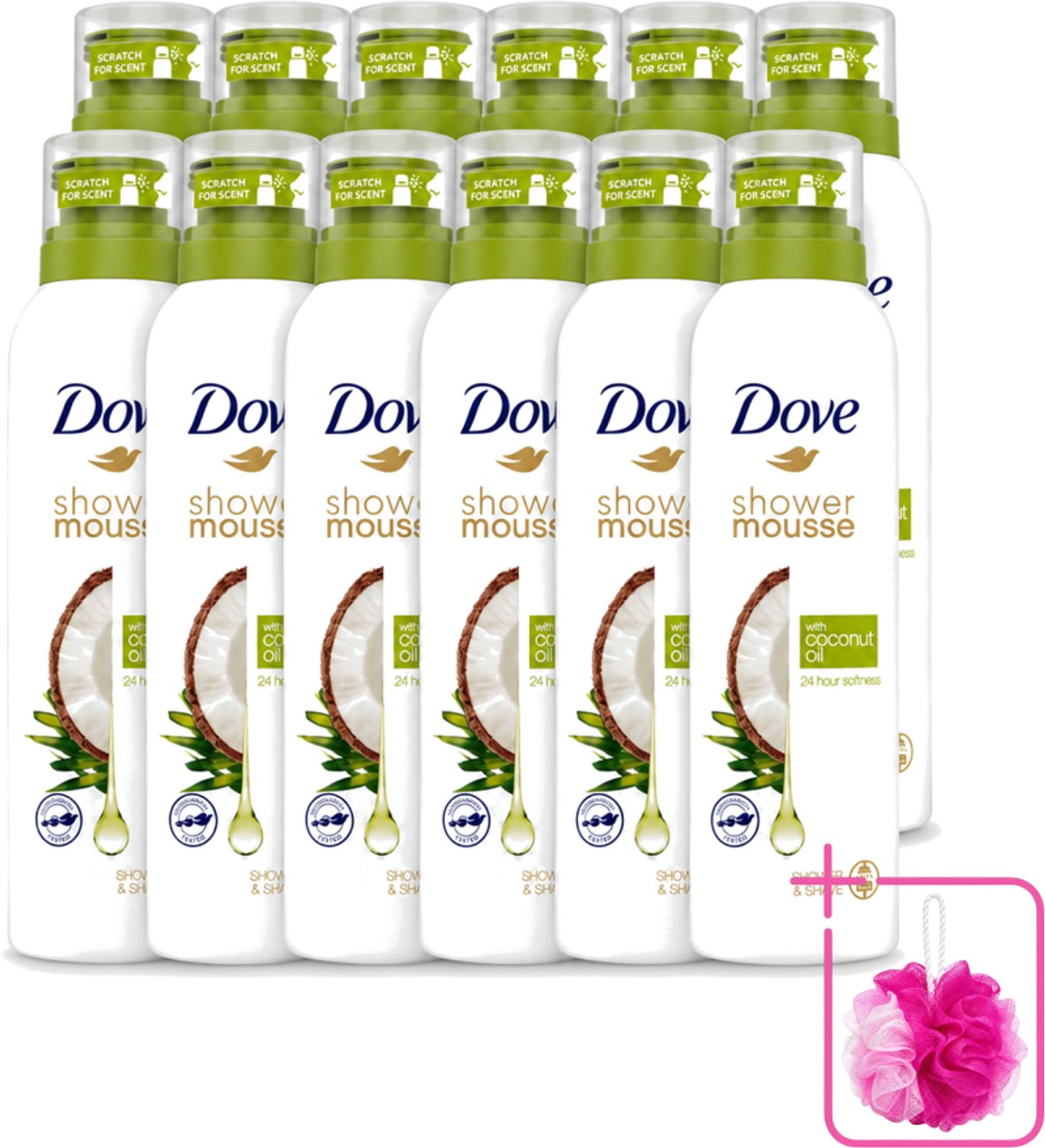 12 x Dove - Douchemousse - Coconut Oil - Voedend en verzorgend - 200 ml - Bulkverpakking - Douche mousse - Douchemop - Kokosolie