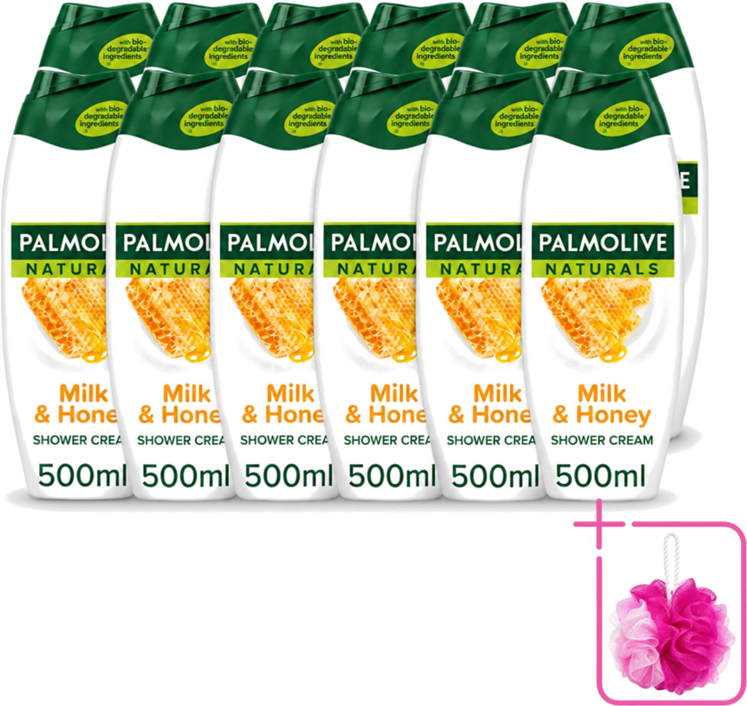 12 x Palmolive Naturals - Douchecrème - Melk & Honing - 500 ml - Bulkverpakking - Douchegel melk honing - Douchemop - Natuurlijke douchegel