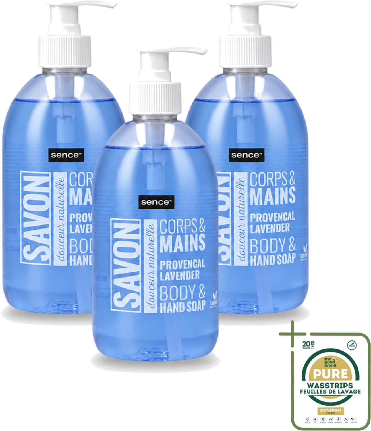 3 x Sence - Provencal Lavendel - Handzeep - Savon - 500 ml - Wasstrips - Handzeep - Lavendel - Handen Reinigen - Vloeibare Handzeep - Mild Reinigen