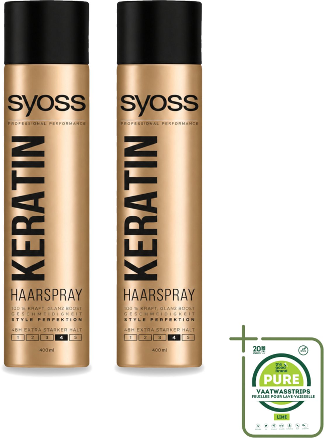 2 x Syoss – Haarspray – Keratin Hold 4 – 400 ml - Grootverpakking - Haarspray - Keratine - Fixatie - Stylen - Haarversterken