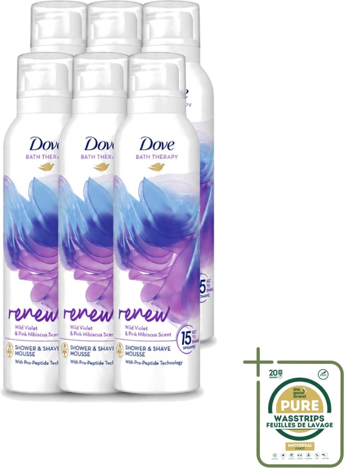 6 x Dove – Douche- & Scheerschuim – Bath Therapy Renew – 200 ml - Wasstrips - Douche En Scheerschuim - Huidvernieuwing - Pro-peptide - Huidverzorging - Scheren Onder De Douche