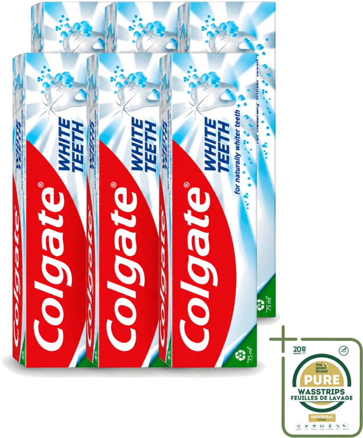 6 x Colgate – Tandpasta – White Teeth – 75 ml - Wasstrips - Wittere Tanden - Tandenborstel - Mondverzorging - Tandpasta - Tanden Reinigen