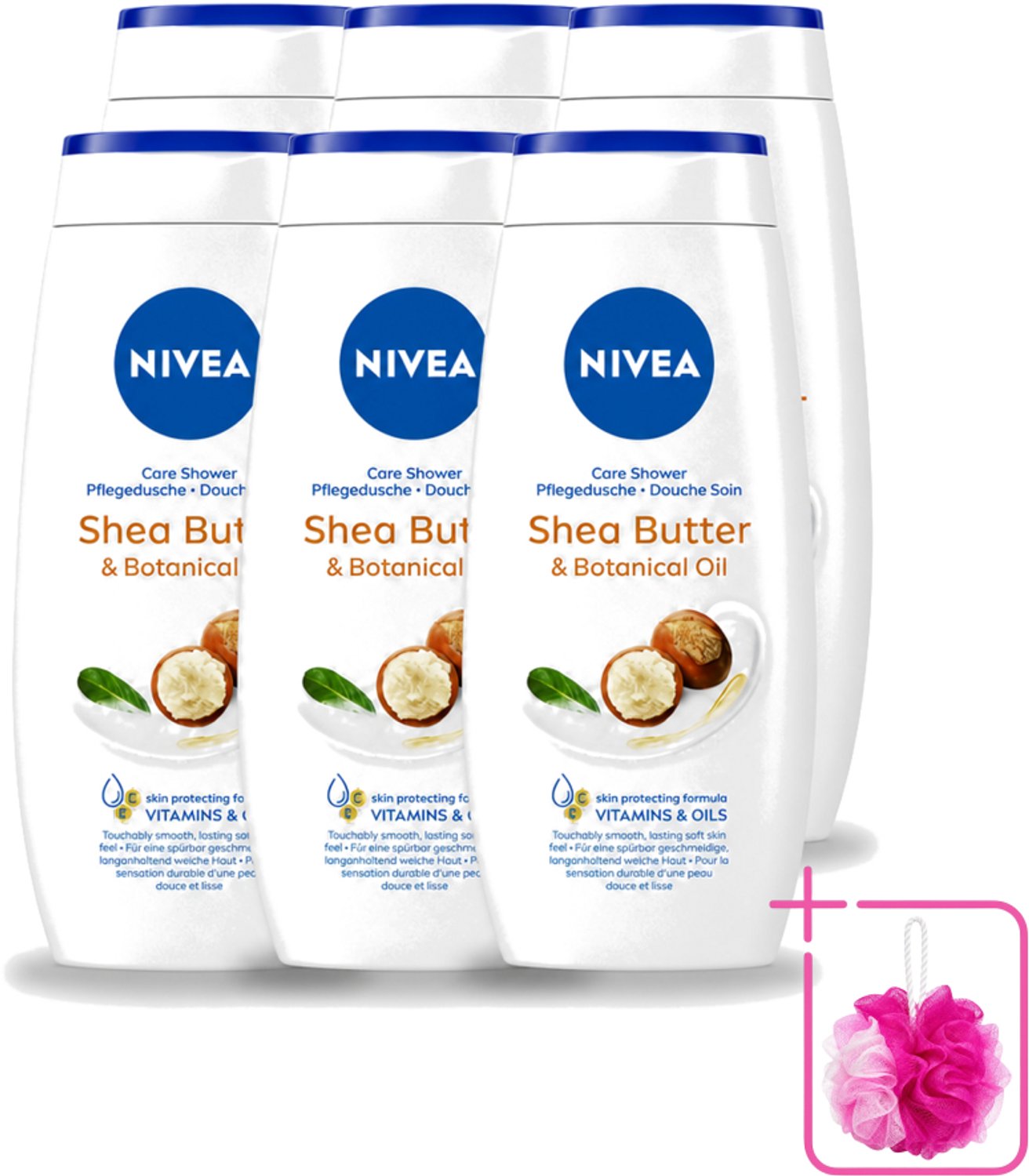 6 x Nivea - Douchegel - Shea Butter & Botanical Oil - 250 ml - Bulkverpakking - Douchegel - Douchemop - Shea butter