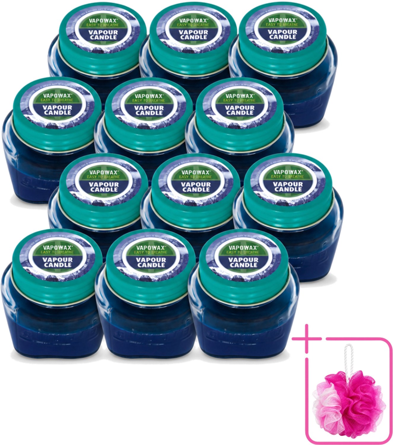 Airpure 12 x Airpure - Kaars Tegen Verkoudheid - Geurkaars - Verlichting bij Verkoudheid - 28,5 g - Bulkverpakking - Kaars tegen verkoudheid - Douchemop - Geurige kaars blauw