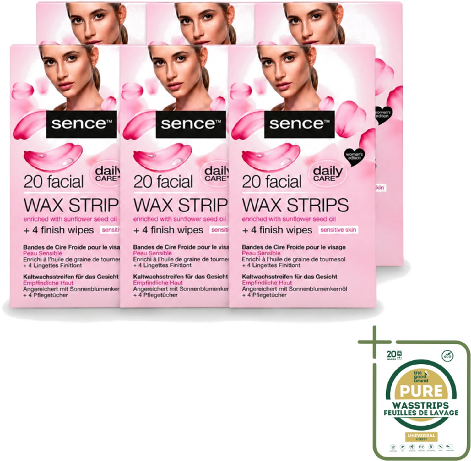 6 x Sence - Waxstrips - Gezicht - 20 Waxstrips - Wasstrips - Gezichts-waxstrips - Gezichts-wax - Gezichts-ontharing - Haartjes Verwijderen - Gladde Huid