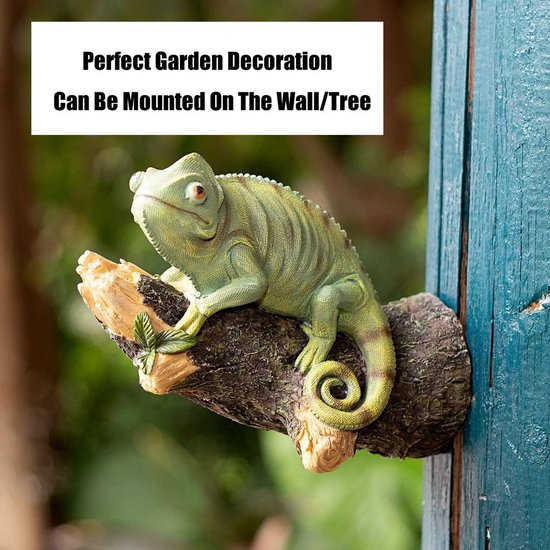 Hars kameleon standbeeld muur gemonteerde hagedis diy outdoor tuin boom decoratie sculptuur voor thuis kantoor tuin decor ornament — afbeelding 4