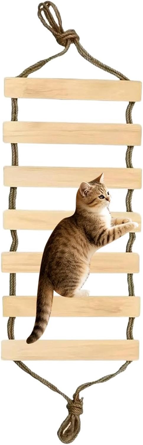Katten Brug voor Muur, Multi Level Houten Trappen Kooi Accessoires met Touw